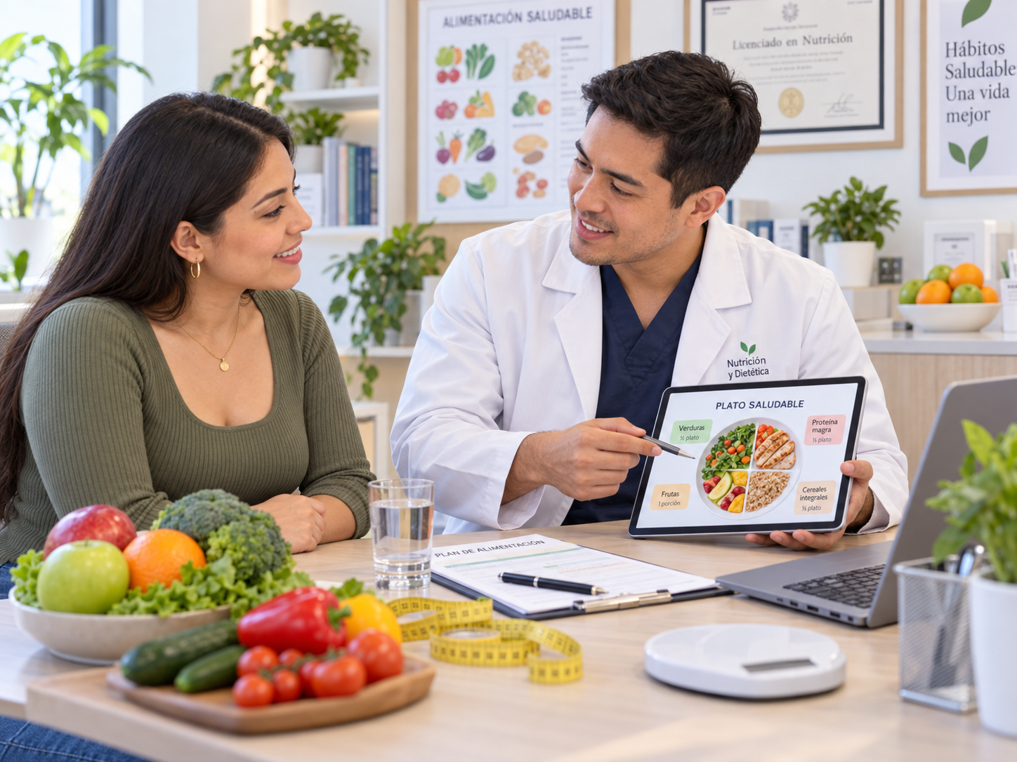 Consultorio de nutrición con balanza y material de antropometría